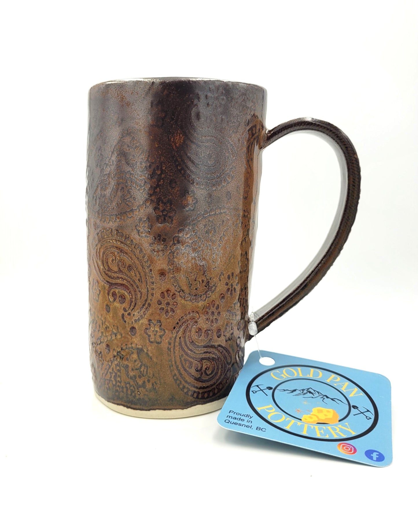 Paisley print handmade pottery mug