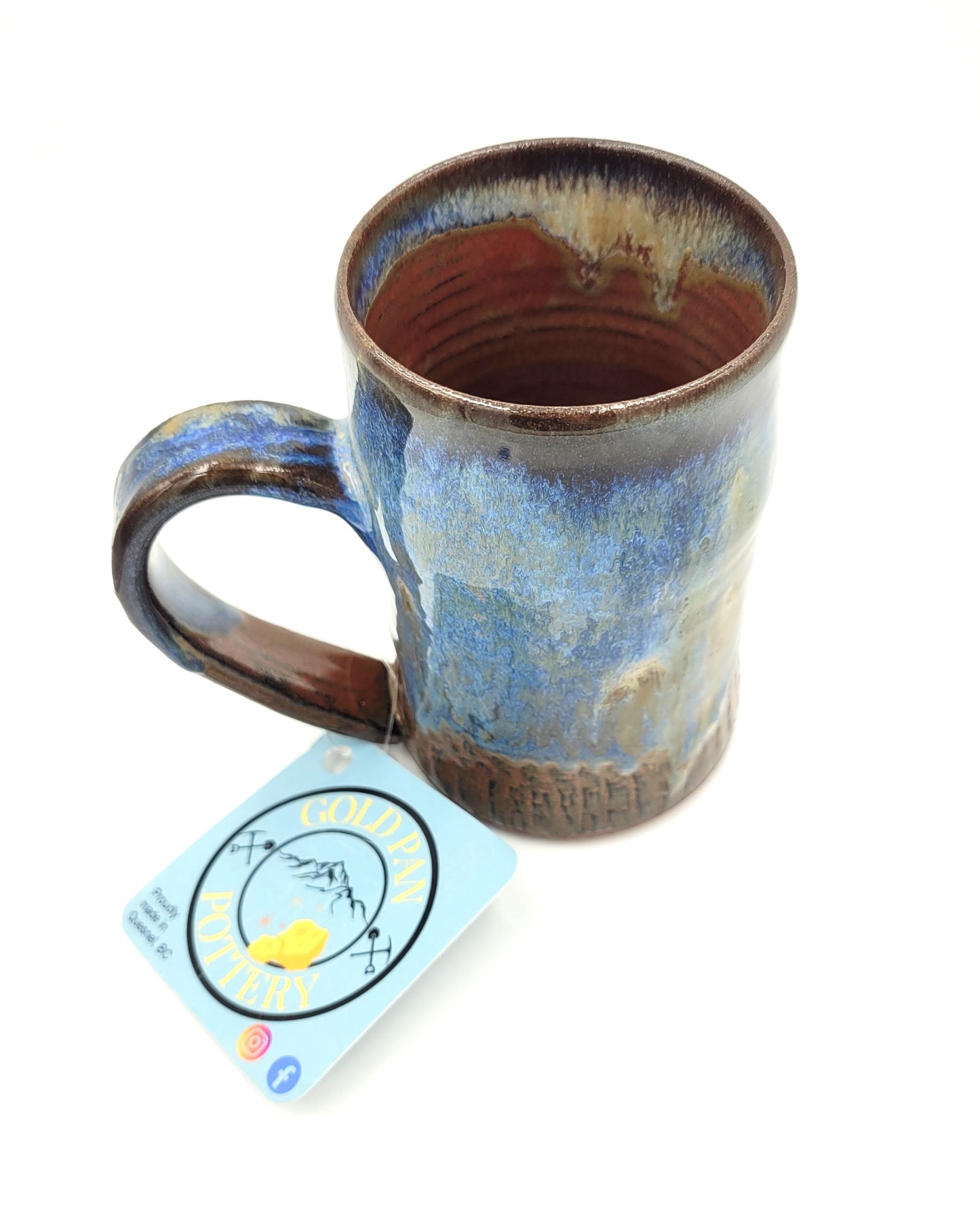 Handmade Pottery Mug, Rustic red/blue
