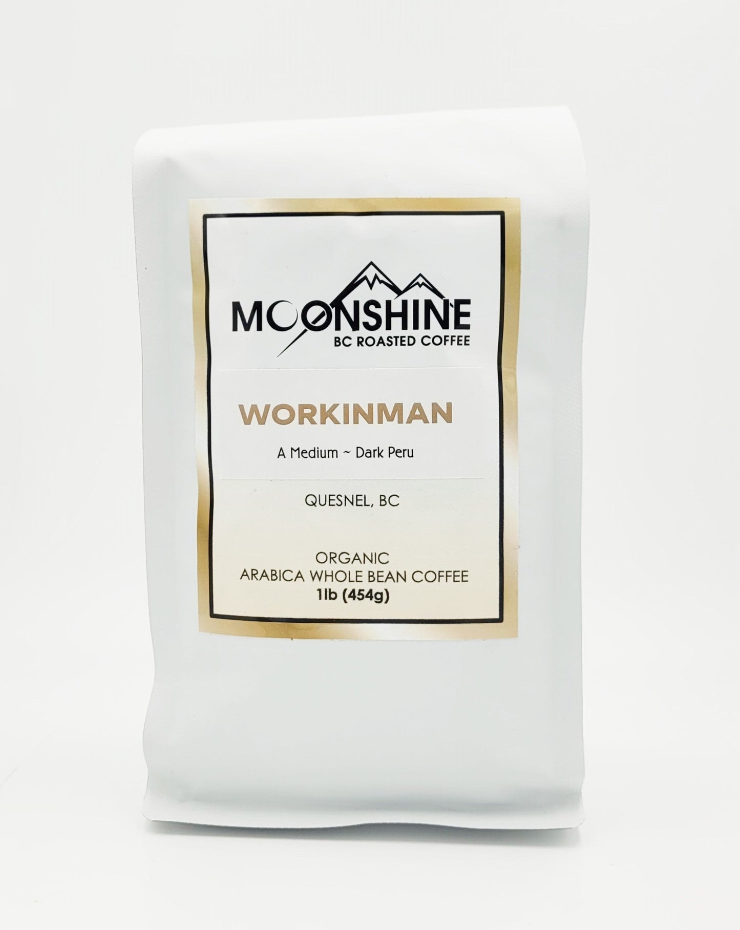 Workinman is a medium roast from 100% arabica Peruvian beans. Moonshine Coffee is a small, artisan, micro-roaster that roasts only organic, fair trade, and direct trade coffee from around the globe. The roasting is done by hand and in small batches, creating a cup of coffee so good that it should be illegal! Available Sizes: 1 pound (454g) 1/2 pound (226g)