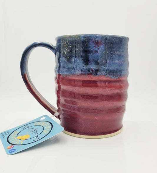 Handmade Pottery Mug, Blue and Raspberry