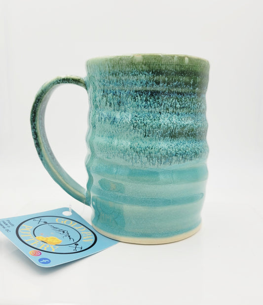 Handmade Pottery Mug, Teal and Green