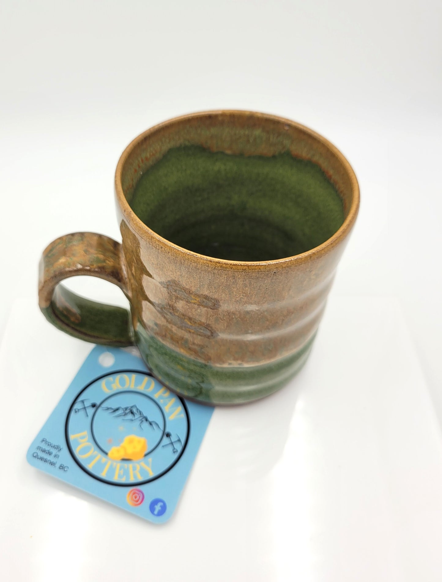 Handmade Pottery Mug, Green and Tan