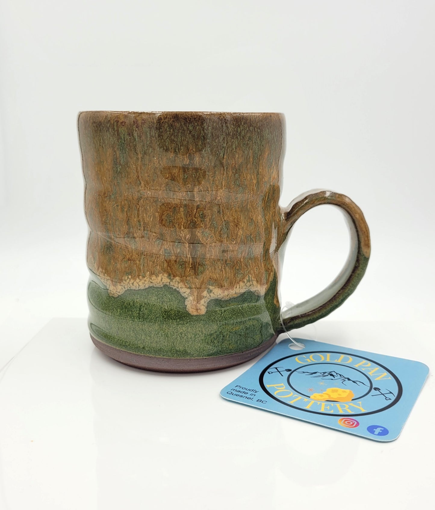 Handmade Pottery Mug, Green and Tan