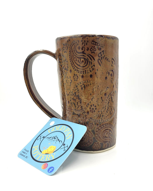Paisley print handmade pottery mug