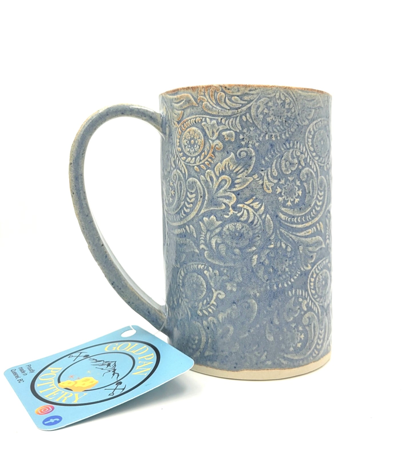 Handmade pottery mug, blue/grey