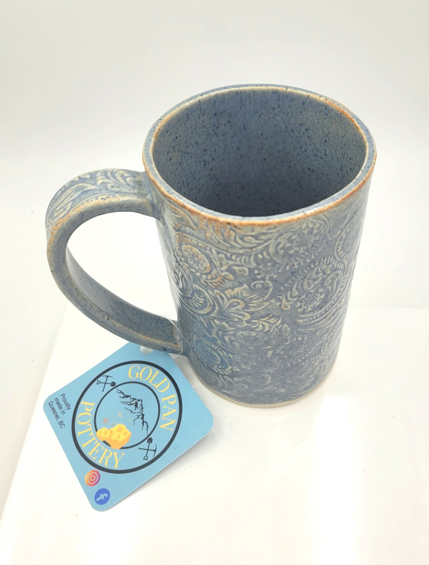Handmade pottery mug, blue/grey