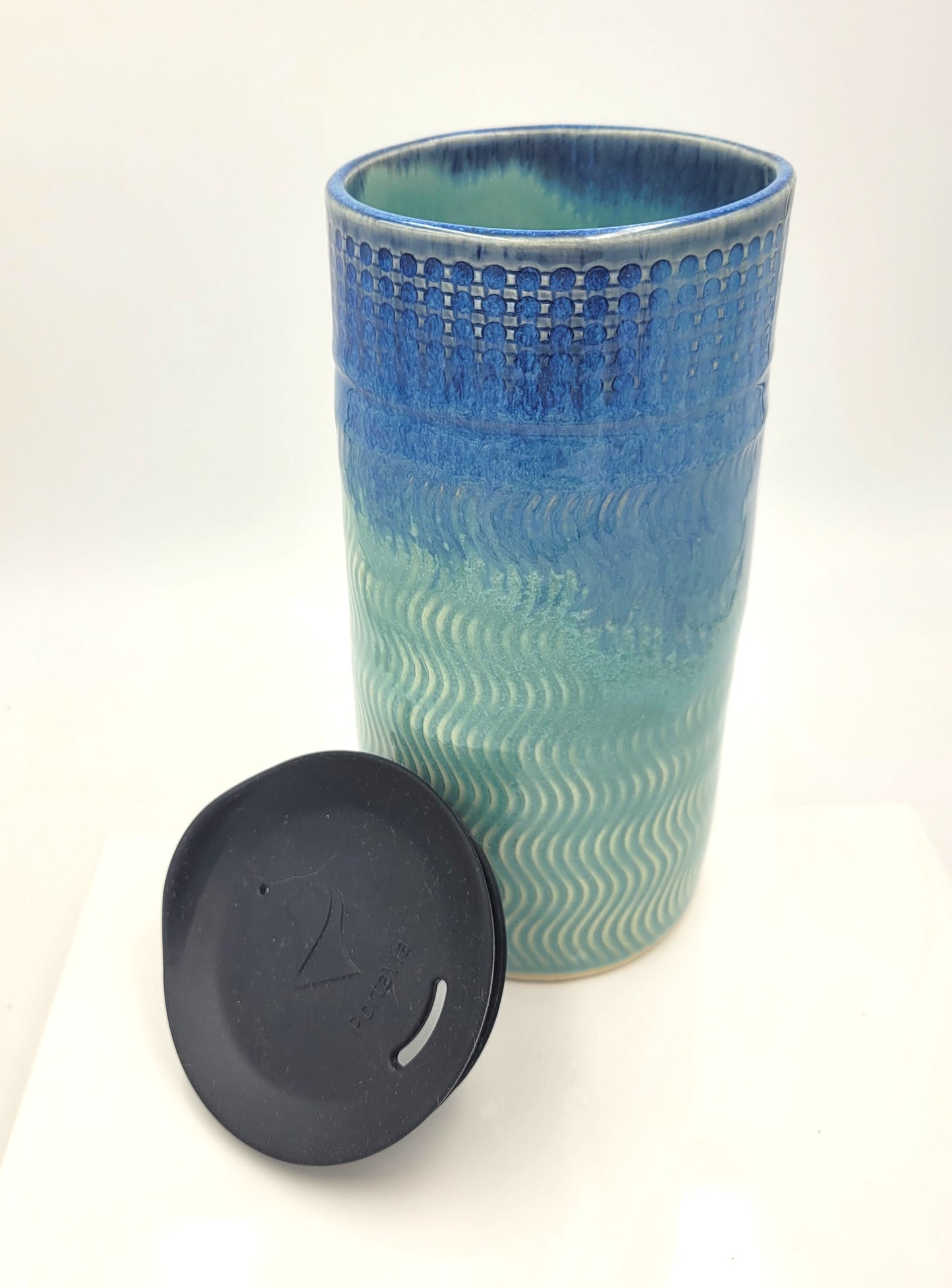 Handmade Pottery Travel Tumbler - Blue & Teal