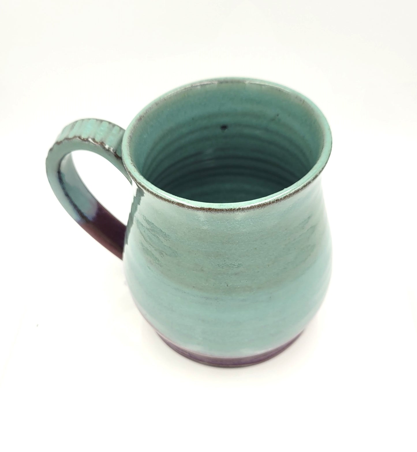 Handmade Pottery Mug.  Teal and Raspberry glaze
