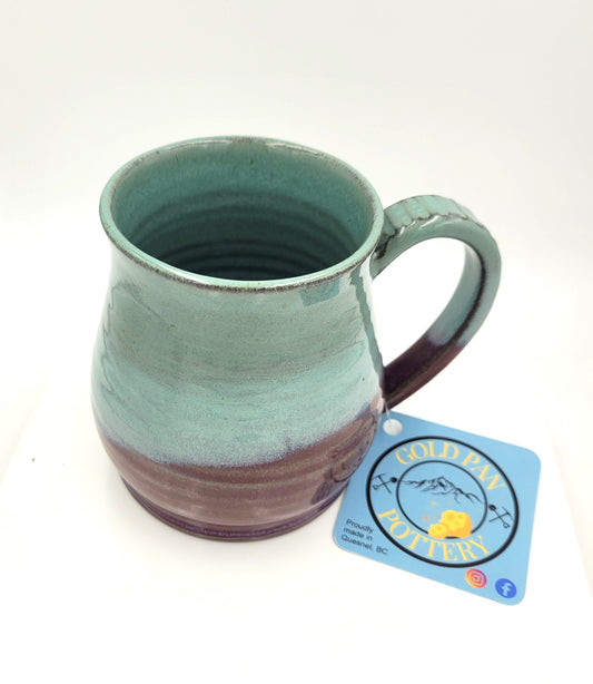 Handmade Pottery Mug.  Teal and Raspberry glaze